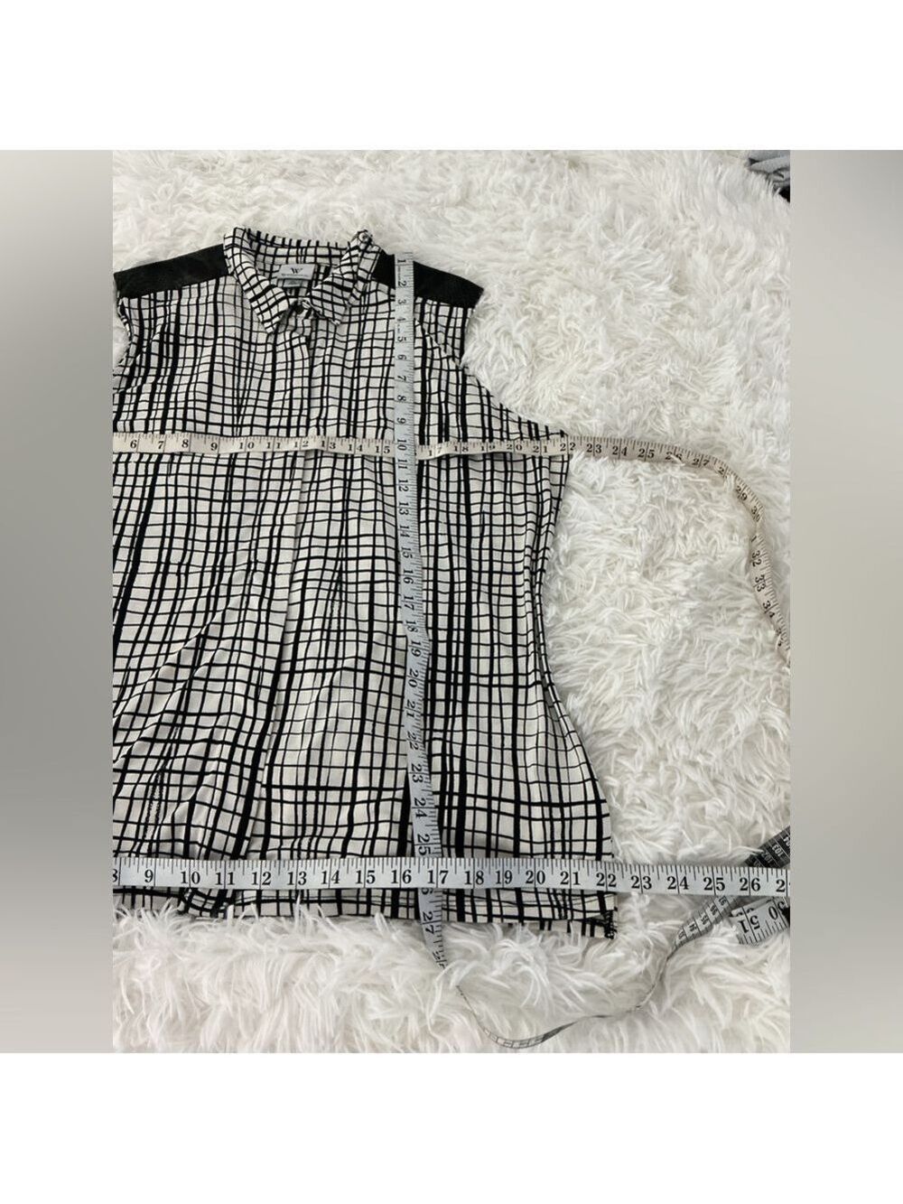 Worthington Black & White Grid Print Sleeveless Hidden Button Front Blouse – XL - Picture 4 of 10